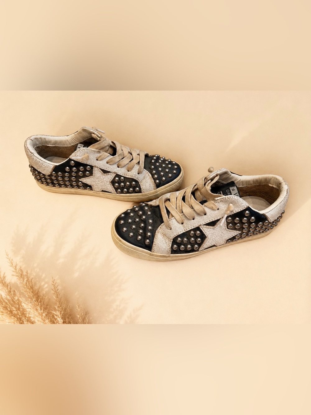 Vintage Havana Kids Studded Star Sneakers in Black and Cream